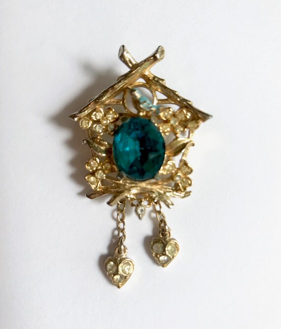 Collectible Birdhouse Brooch with a Perched Blue … - image 5