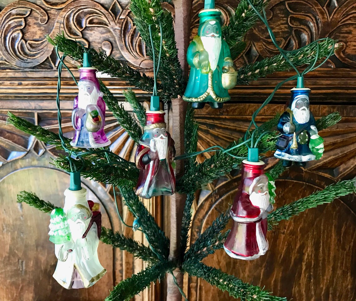 Glass Santa Claus Tree Light Covers / Vintage Set of 6 Old Etsy