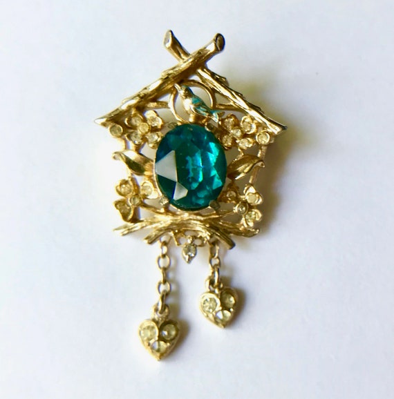 Collectible Birdhouse Brooch with a Perched Blue … - image 2