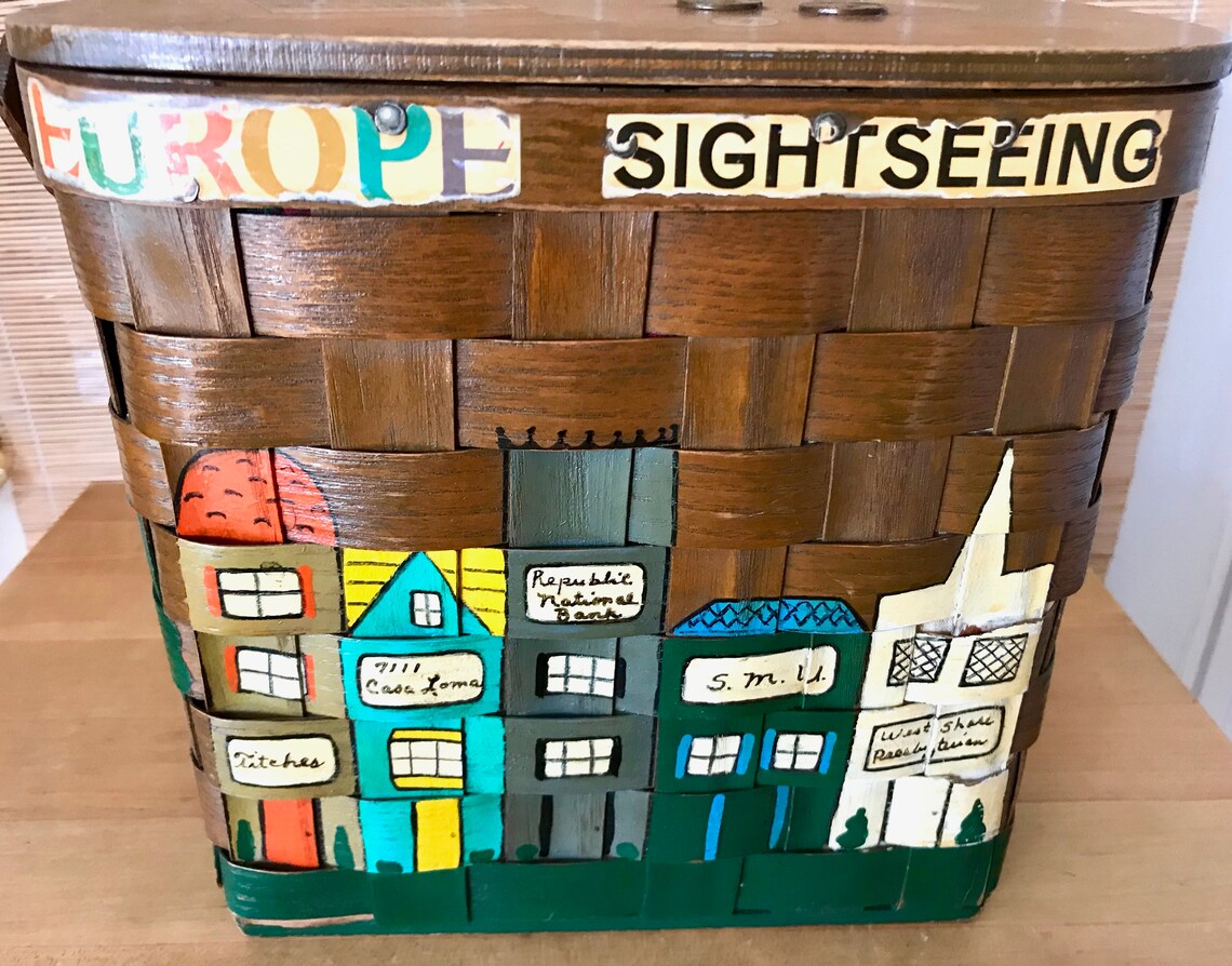 Vintage Wood Basket Weave Box Purse With Painted Dallas Texas Etsy