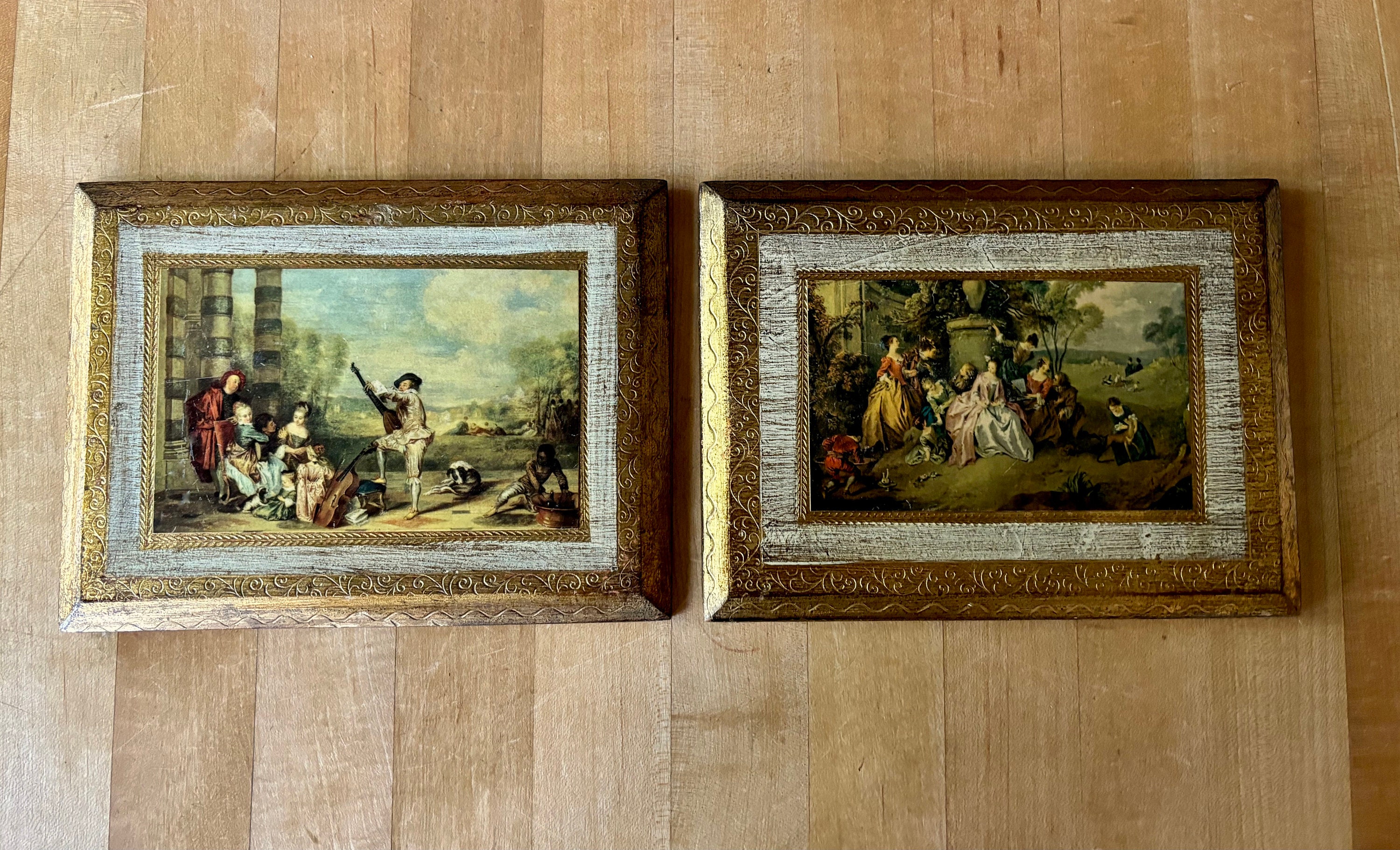 Rare Italian Pair of Florentine Gilt Plaques With French Scenes Signed ...