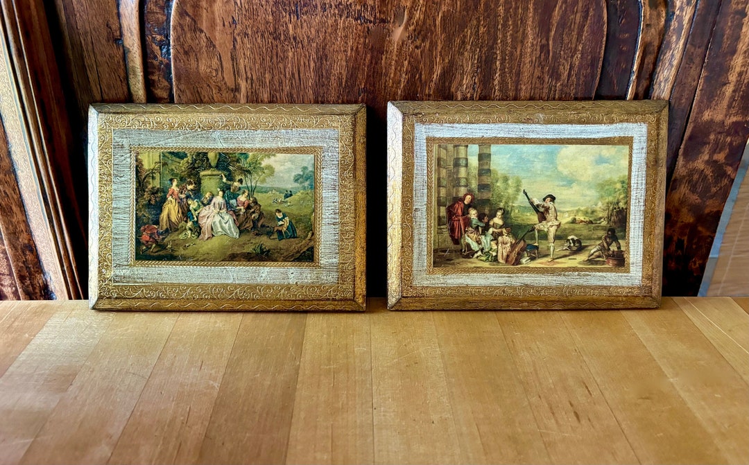 Rare Italian Pair of Florentine Gilt Plaques With French Scenes Signed ...