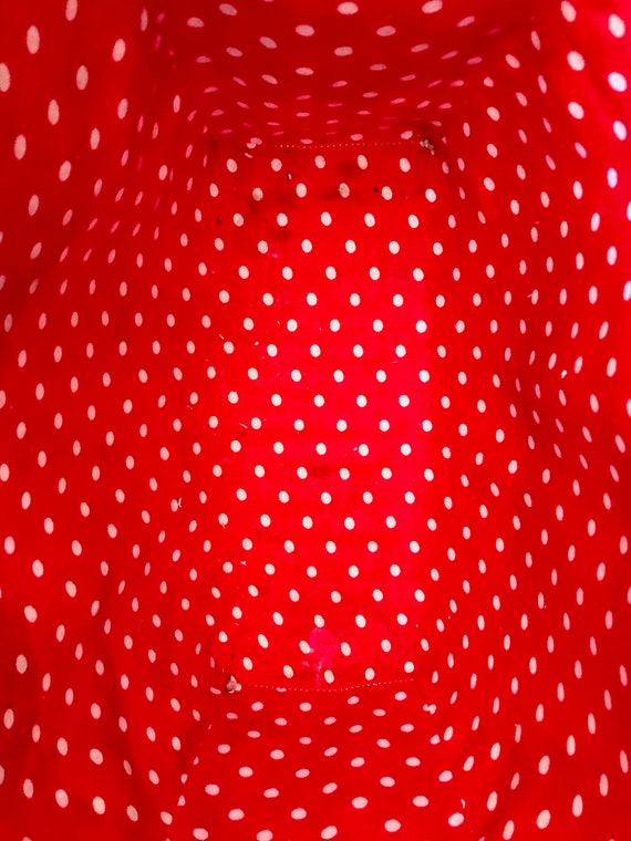 Red Polka Dot Lined Woven Straw Tote / Vintage Go… - image 7