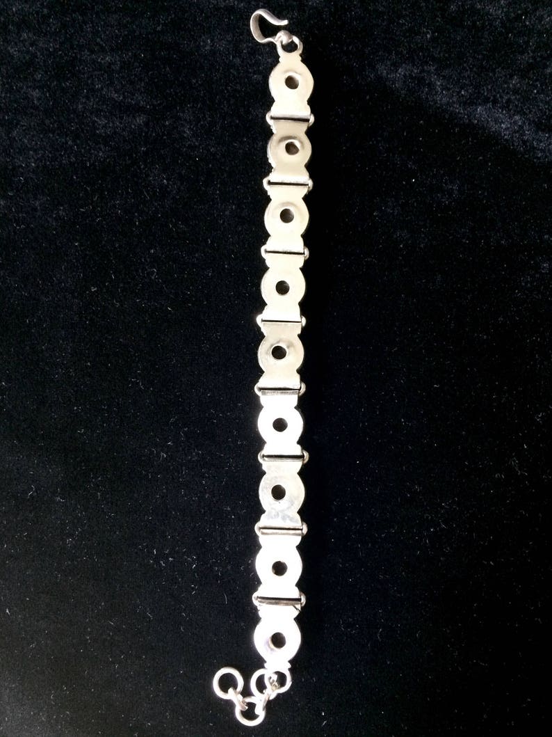Mexico Black Onyx Cabochon and Sterling 925 Silver Link Vintage Bracelet Anniversary Gift Gift for Her