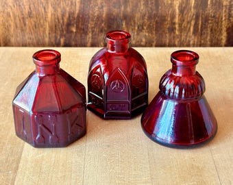Ruby Red Wheaton Inkwell Bottles  Set of 3