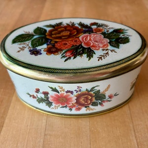 Vintage Meister Oval Floral Candy Tin Made in Brazil