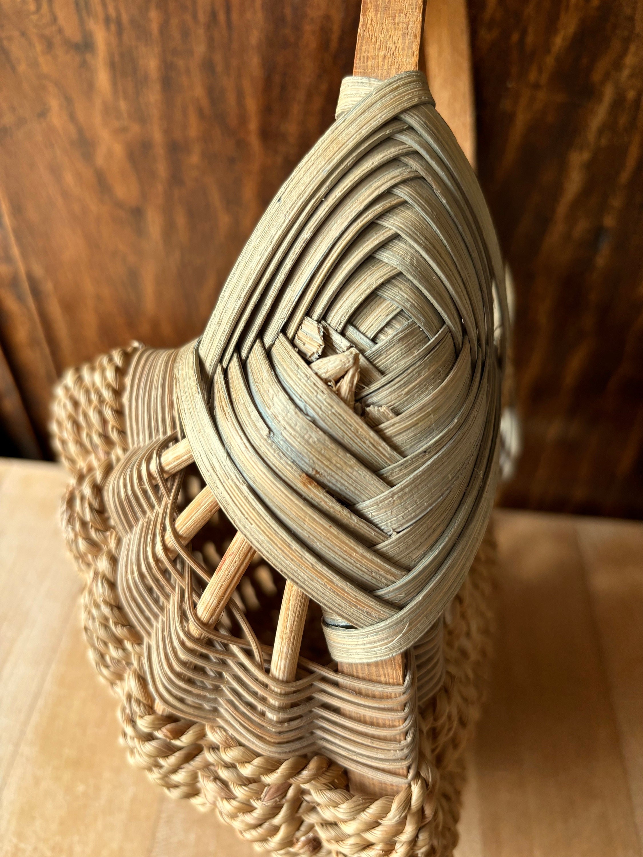 Splint With Rope Vintage Rope and Splint Wood Hanging Wall Basket With God's Eye Detail ...