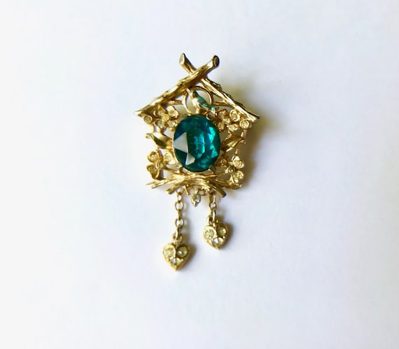 Collectible Birdhouse Brooch with a Perched Blue … - image 1