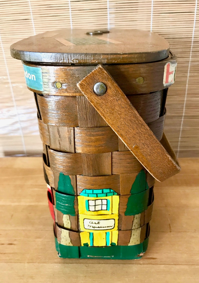Vintage Wood Basket Weave Box Purse With Painted Dallas Texas Etsy