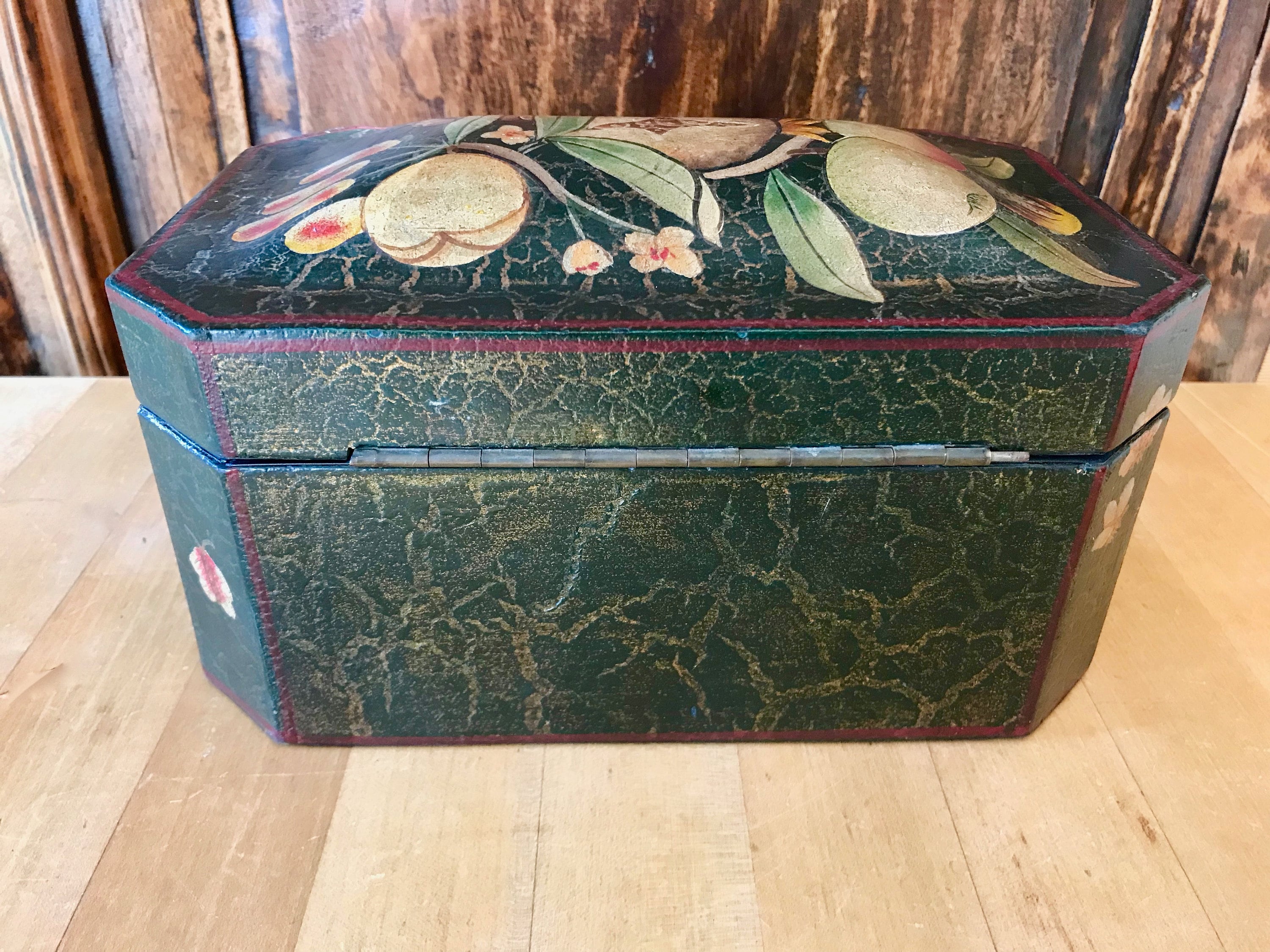 Decorative Vintage Wooden Box With Folk Art Painted Fruit