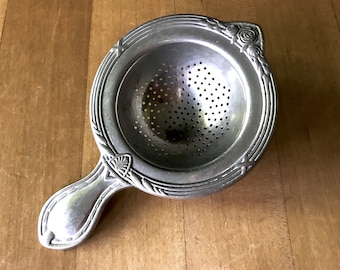 Rare Antique Alpacca Silver Tea Strainer with Repousse Rose Design