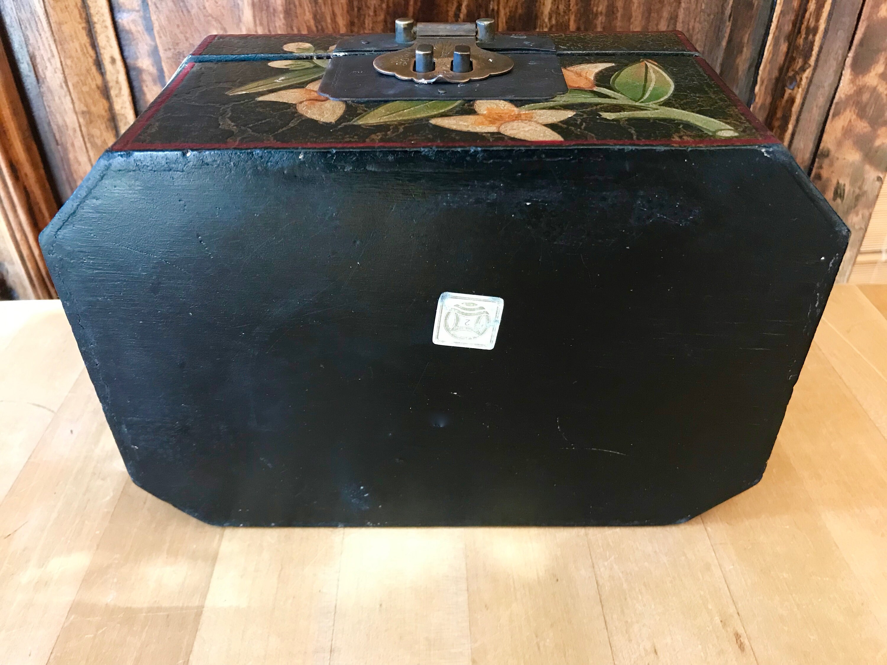 Decorative Vintage Wooden Box With Folk Art Painted Fruit