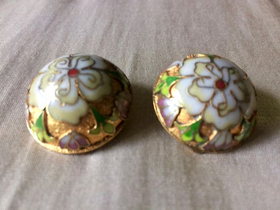 Cloisonné Enamel Floral Design Half Dome Vintage … - image 1