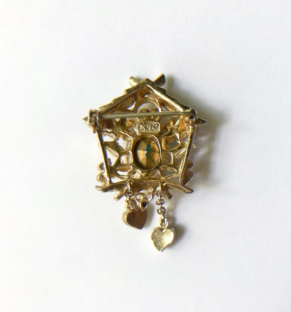 Collectible Birdhouse Brooch with a Perched Blue … - image 3