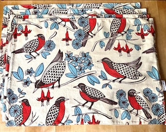 Four Placemats with Birds and Fuchsia