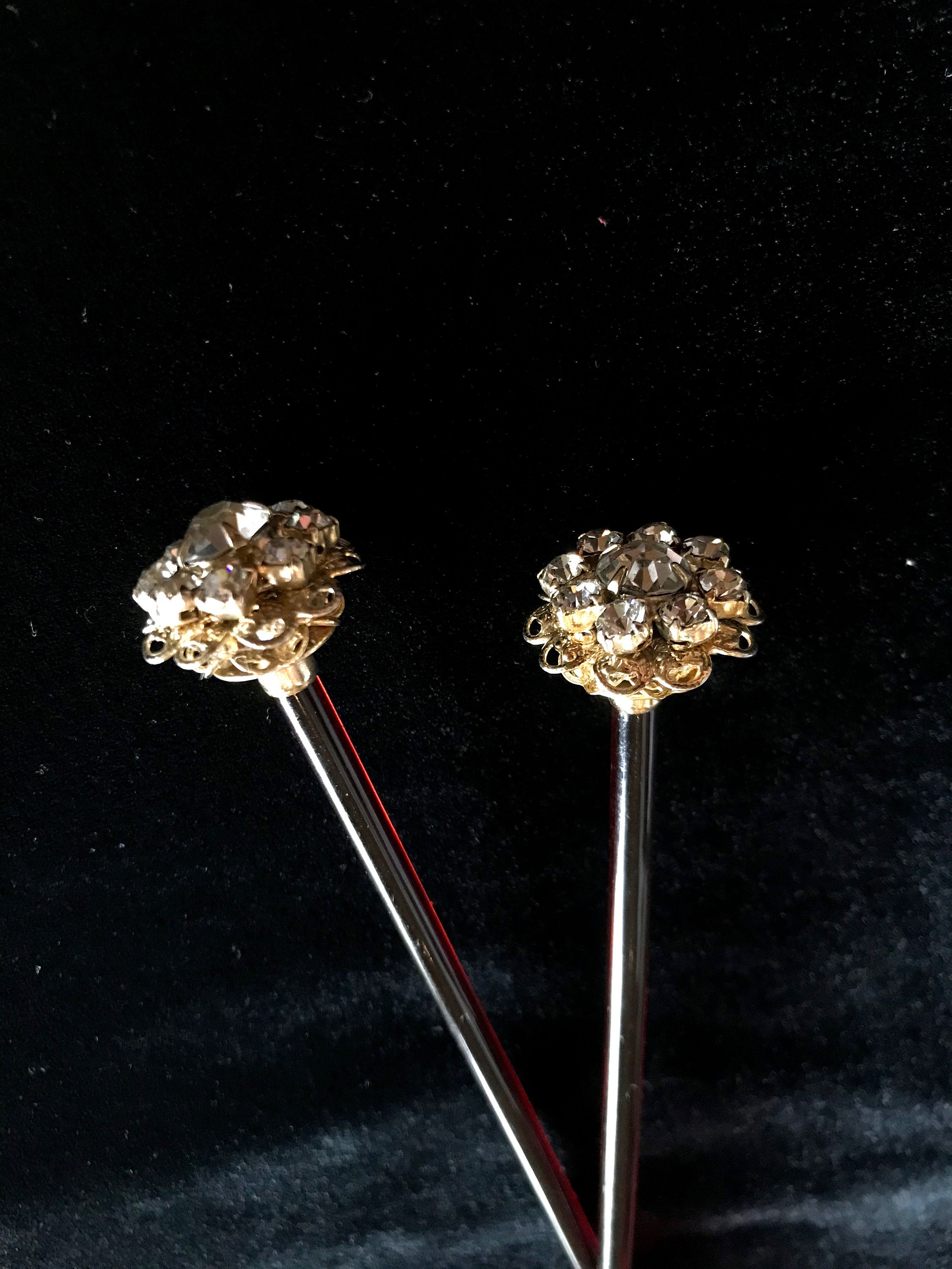 Vintage Art Deco Celluloid Rhinestone Floral Hair Sticks Set Amazon.com : Lurrose Rhinestone Pearl Flower Hair Stick  main image 2