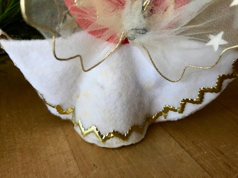 Vintage Christmas Angel with Wired Tulle Wings Spun Cotton Head and Felt Gown