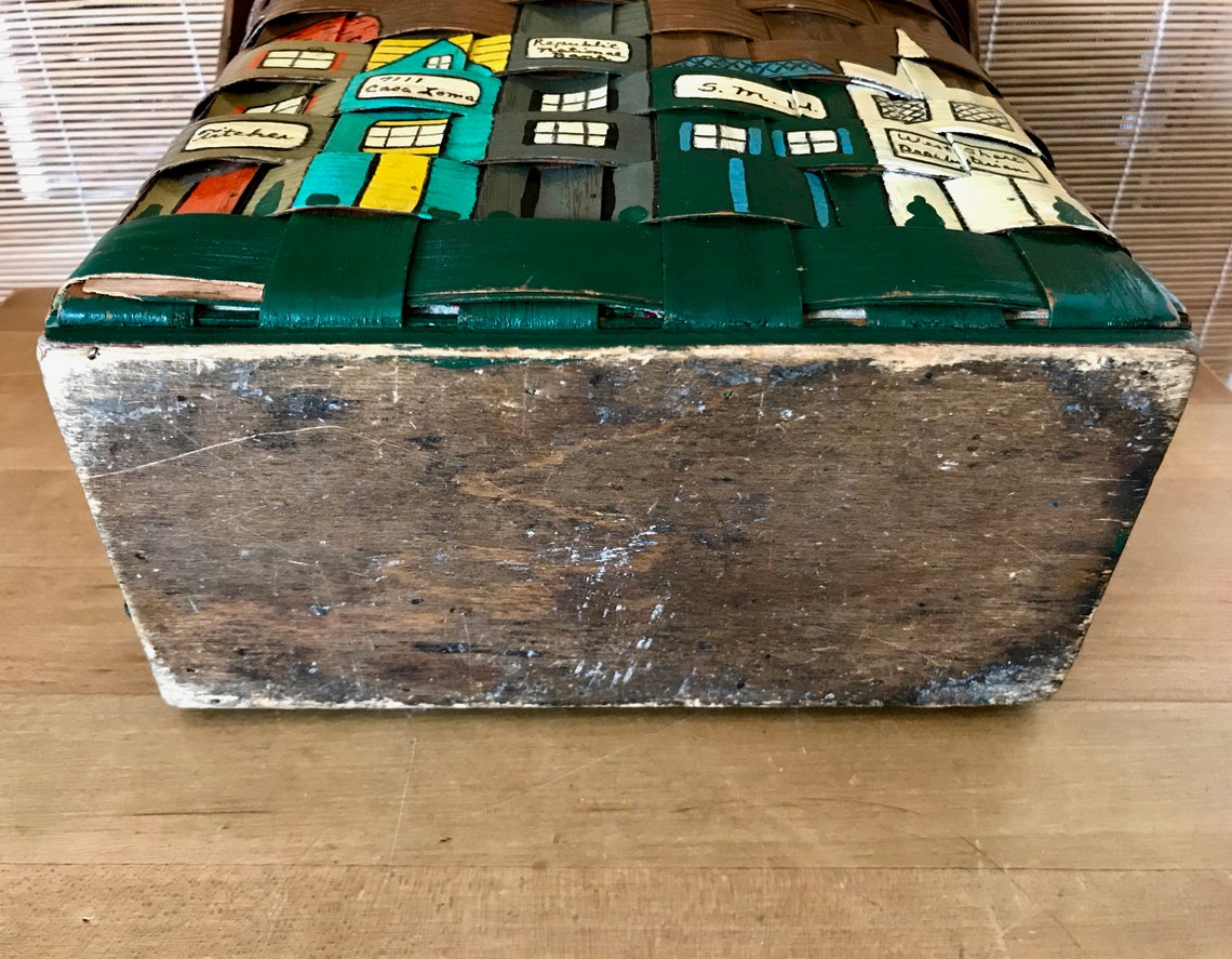 Vintage Wood Basket Weave Box Purse With Painted Dallas Texas Etsy