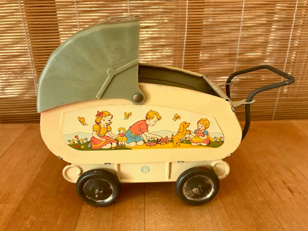 Vintage Baby Doll Buggy Tin Lithograph Miniature Toy by Ohio Etsy