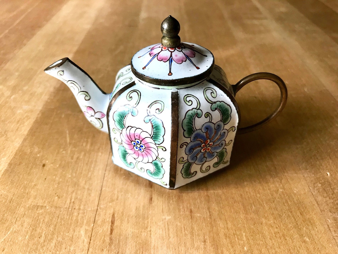 Miniature Teapot by B. Yee / Vintage Enamel Copper Teapot Hand Etsy