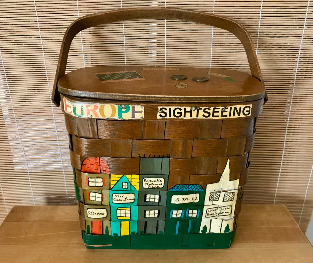 Vintage Wood Basket Weave Box Purse With Painted Dallas Texas Etsy