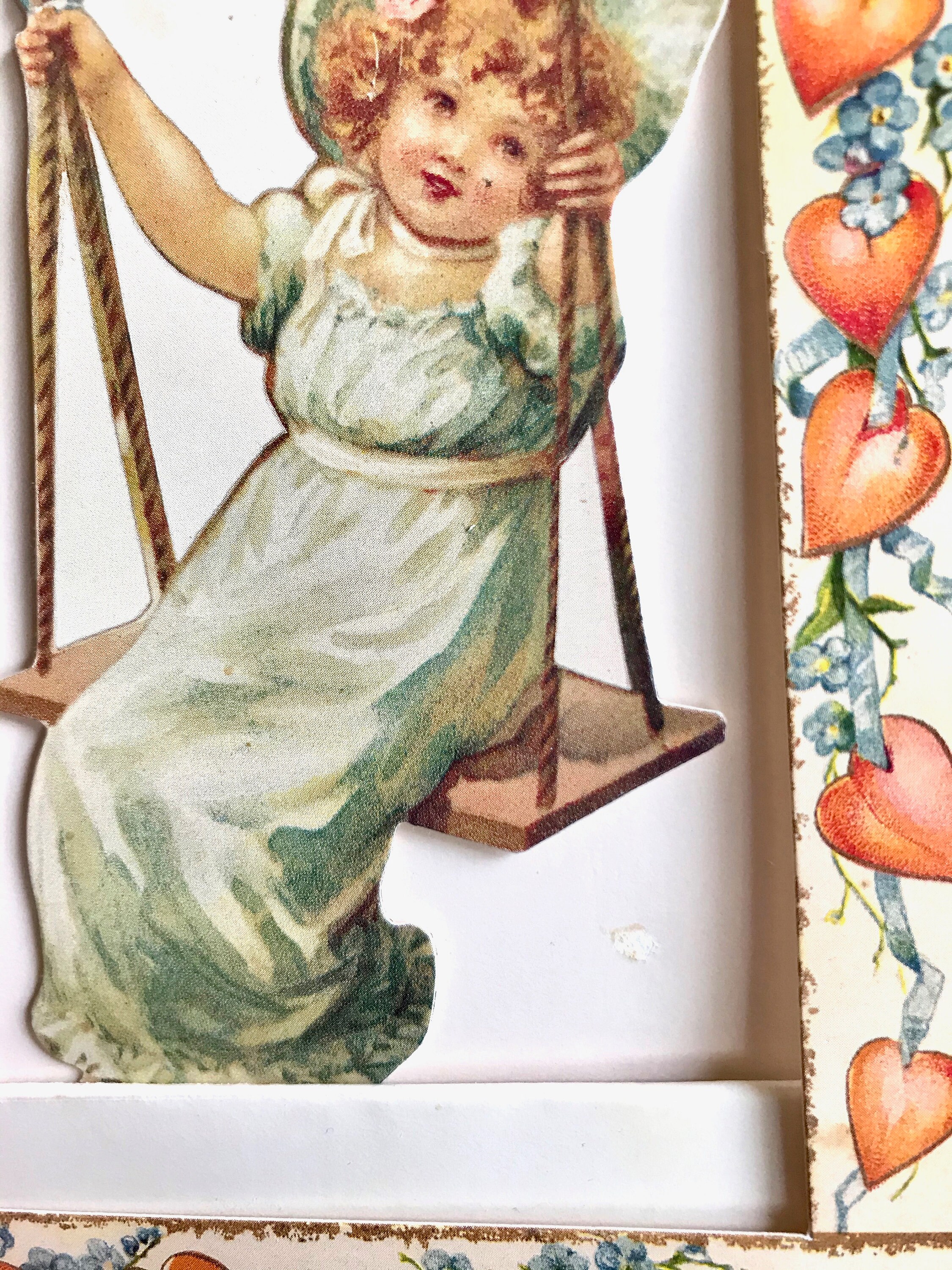 Vintage Valentine 3-D Die Cut Card With Young Girl Swinging / - Etsy