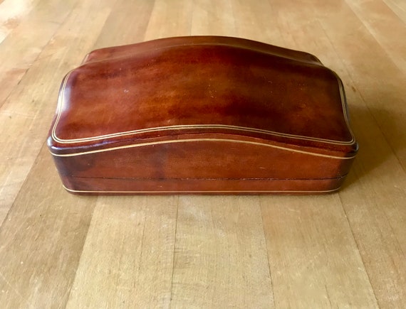 Antique Brown Leather Humpback Box with Gilt Tooled Decoration