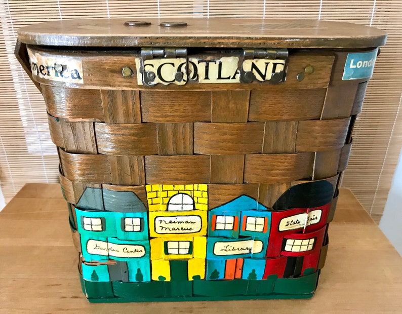 Vintage Wood Basket Weave Box Purse With Painted Dallas Texas Etsy