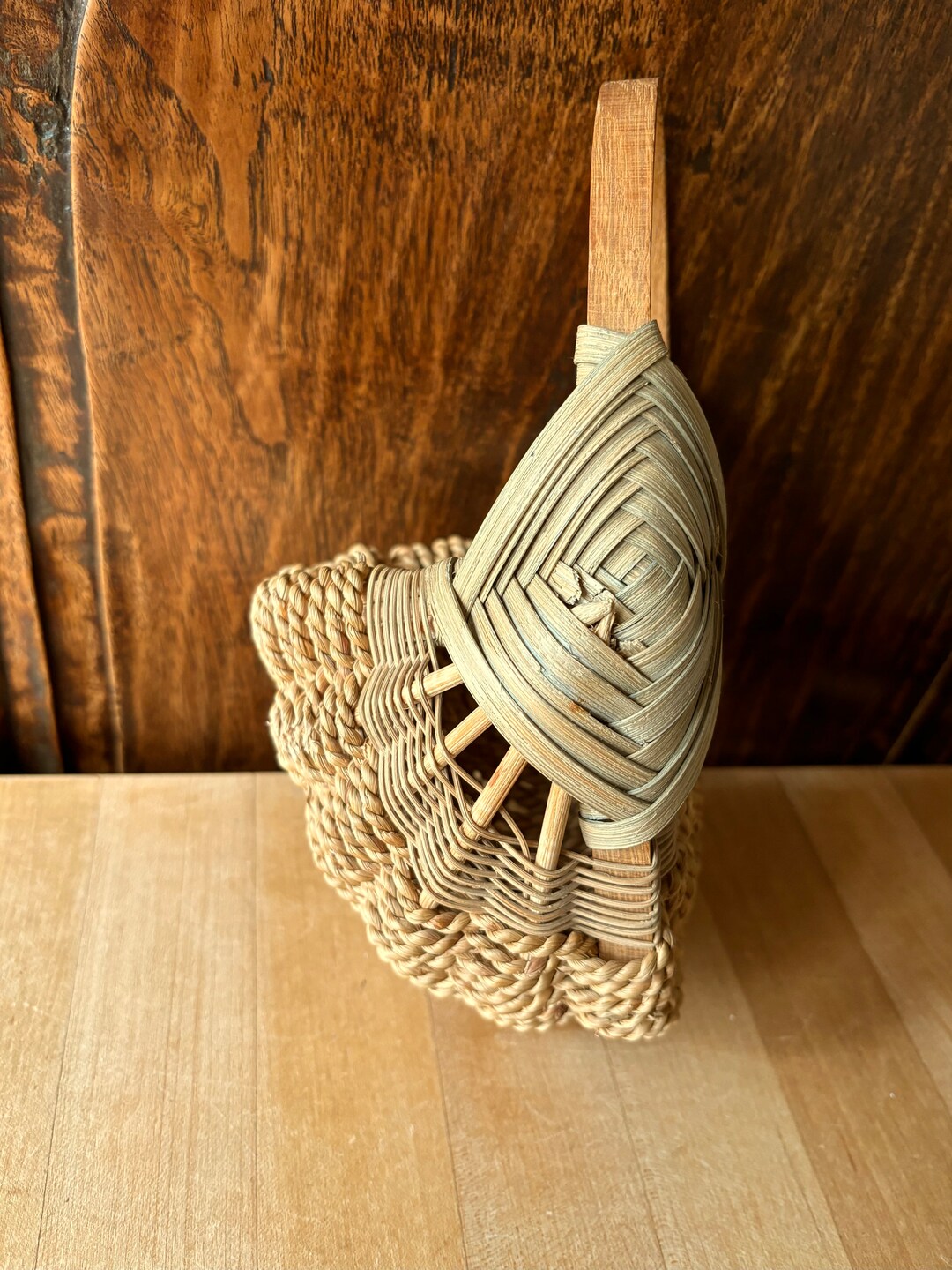 Splint With Rope Vintage Rope and Splint Wood Hanging Wall Basket With God's Eye Detail ...