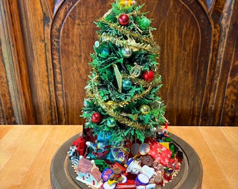 Vintage Mini Decorated Christmas Tree with Gifts
