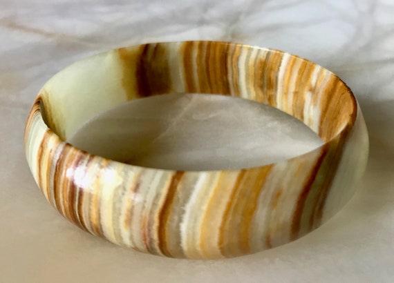 Natural Agate Banded Bangle Bracelet