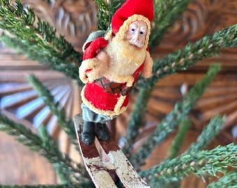 Rare Antique German Belsnickle-Style Santa Skier