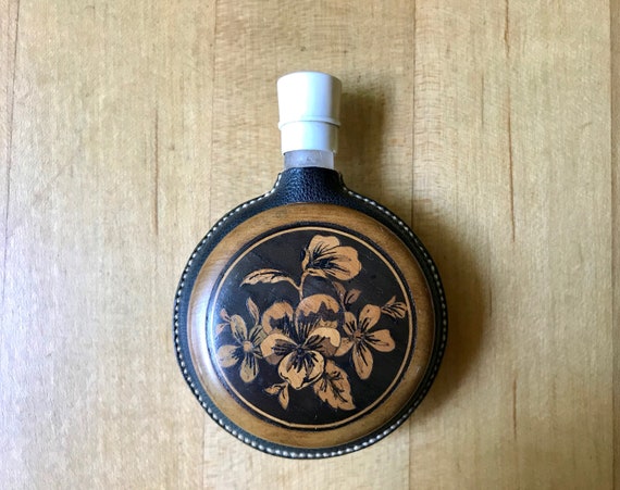 Antique Scent Bottle with Wood Inlay Floral Desig… - image 10