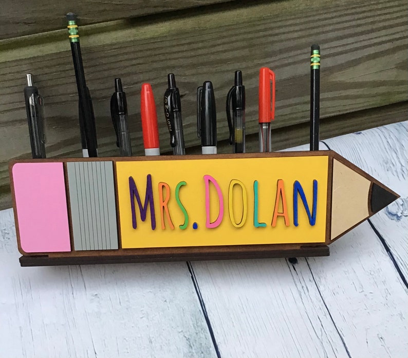 Teachers Name Pencil Holder Pencil Holder Teachers Gift Etsy