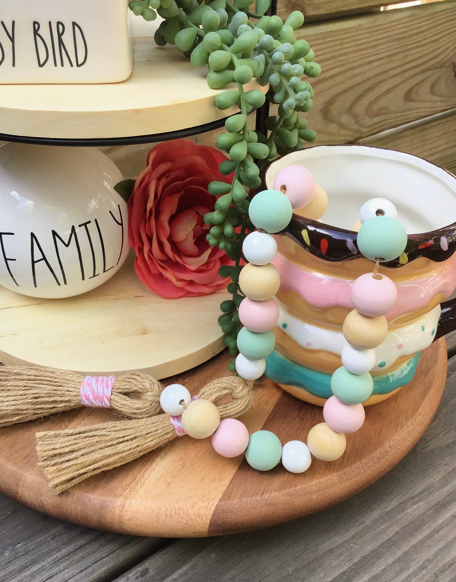 Ice Cream Tiered Tray Bead Garland Tiered Tray Wood Beads Etsy