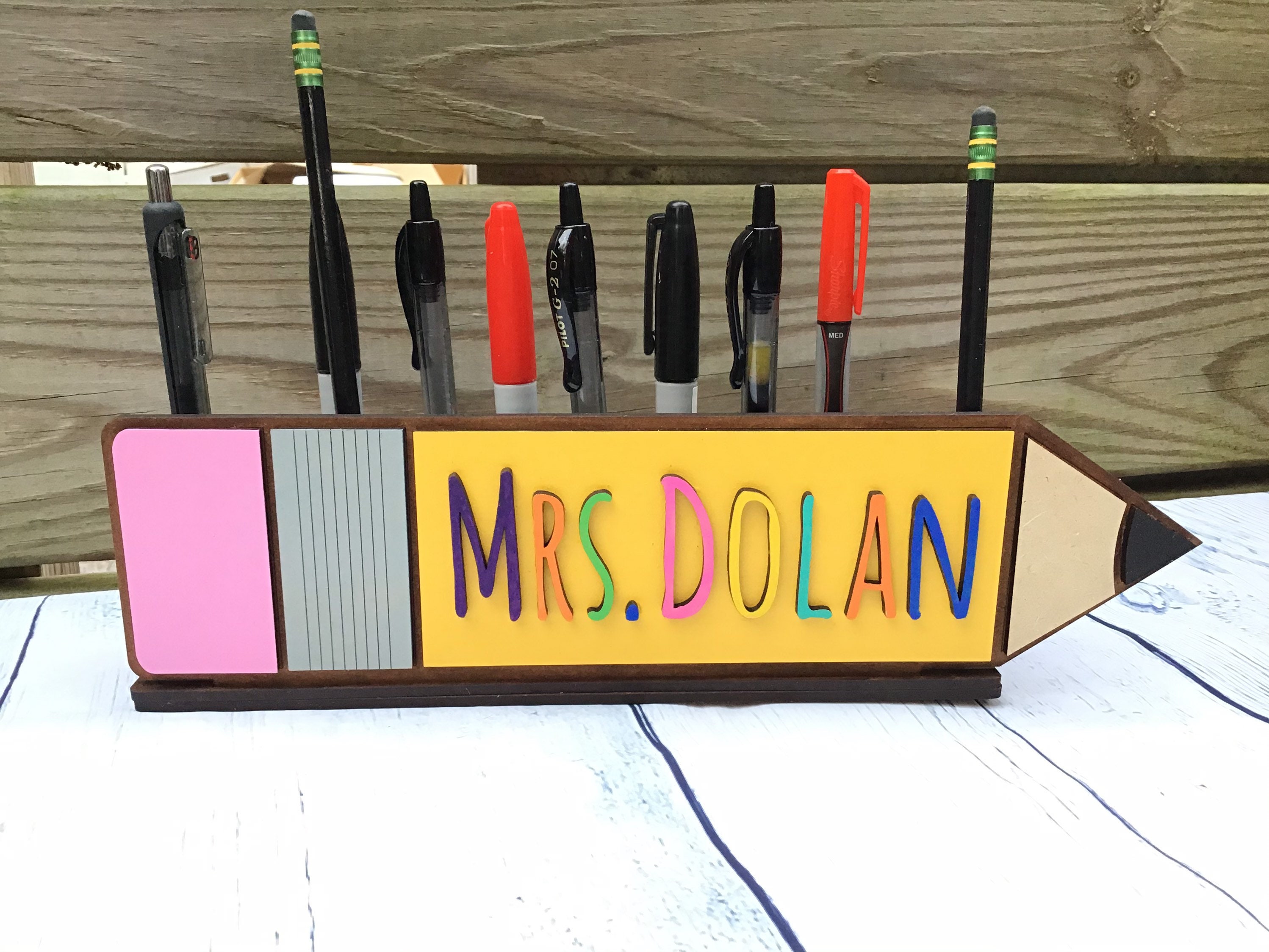 Teachers Name Pencil Holder Pencil Holder Teachers Gift Etsy