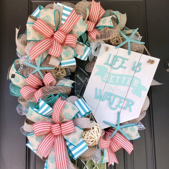 Beach Wreath For Front Door Beach Wreath Seashell Wreath Nautical Wreath Coastal Wreath Starfish Wreath Summer Wreath