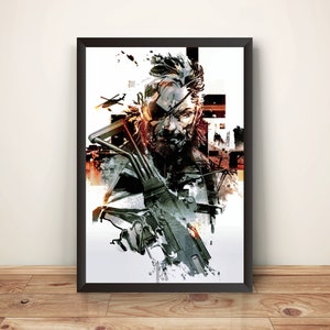 May include: A digital art print featuring a black and white illustration of a man with a beard and an eyepatch holding a gun. The background is a mix of black, white, and red.