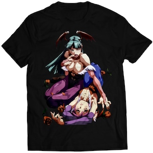 Comic Morrigan & Lilith Daarkstalkers Vampire  Premium Unisex T-shirt (Vectorized Design)
