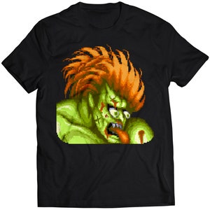Blanka Defeated Portrait SF2 Premium Unisex T-shirt.