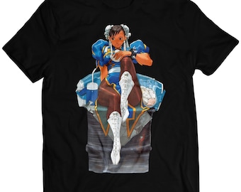 T-shirt unisexe premium Chun Li Eating Dumplings (design vectorisé)