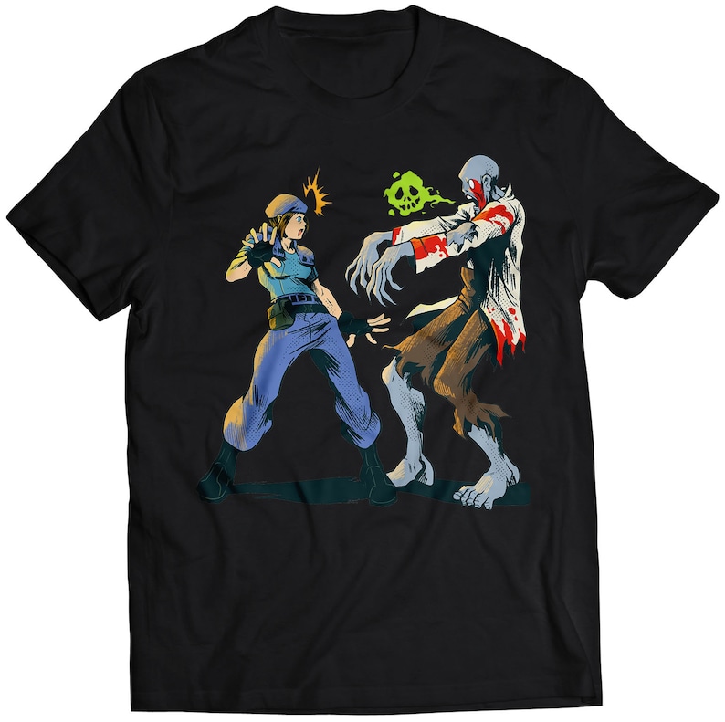 Jill Valentine VS Zombie Unisex T-shirt (vector) image 1