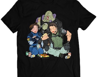 Leon S Kennedy and Chris Redfield Having Lunch With Nemesis, Biohazard Survival Horror Premium Unisex T-shirt (Vectorized Design) ET8