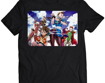 Chun li, elena, cammy, sakura, ibuki, makoto, rose T-shirt unisexe premium du groupe de filles Fighter (illustration vectorielle)