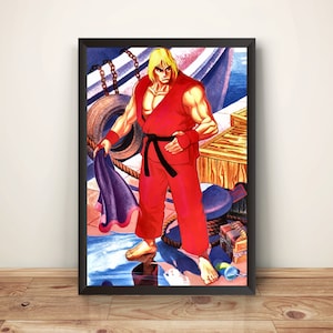 Póster premium de Ken en el escenario de lucha callejera (diseño vectorizado)