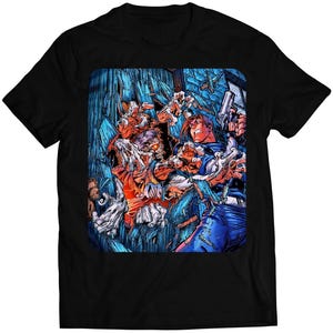 Leon Scott Kennedy VS RPD Corridor Hallway Zombies RE2 Survival Horror Premium Unisex T-shirt (Vectorized Design) ET1