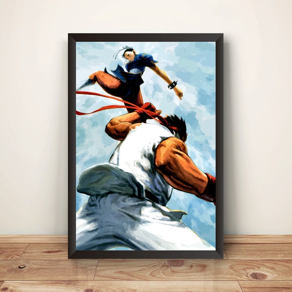 Ryu Vs Chun Li Arcade Flyer Premium Poster (Vectorized Design)