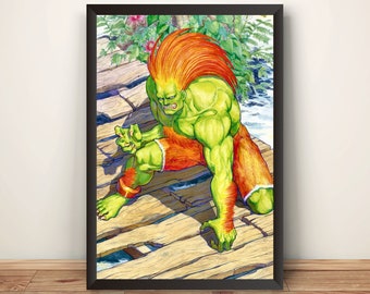 Blanka In Stage Street Fighting Premium Poster (Vectorized Design)