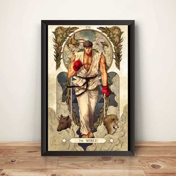 Ryu Street Fighting Tarot Card Premium Poster (vectorized Design