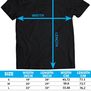 May include: Size chart for a t-shirt with measurements in inches and centimeters. The chart shows the width and length of the shirt in inches and centimeters for sizes S, M, L, XL, 2XL, 3XL, and 4XL.  Allow +/- 1/2 inch tolerance on all measurements.